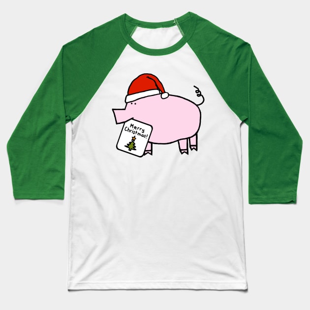 Cute Pig Says Merry Christmas Baseball T-Shirt by ellenhenryart